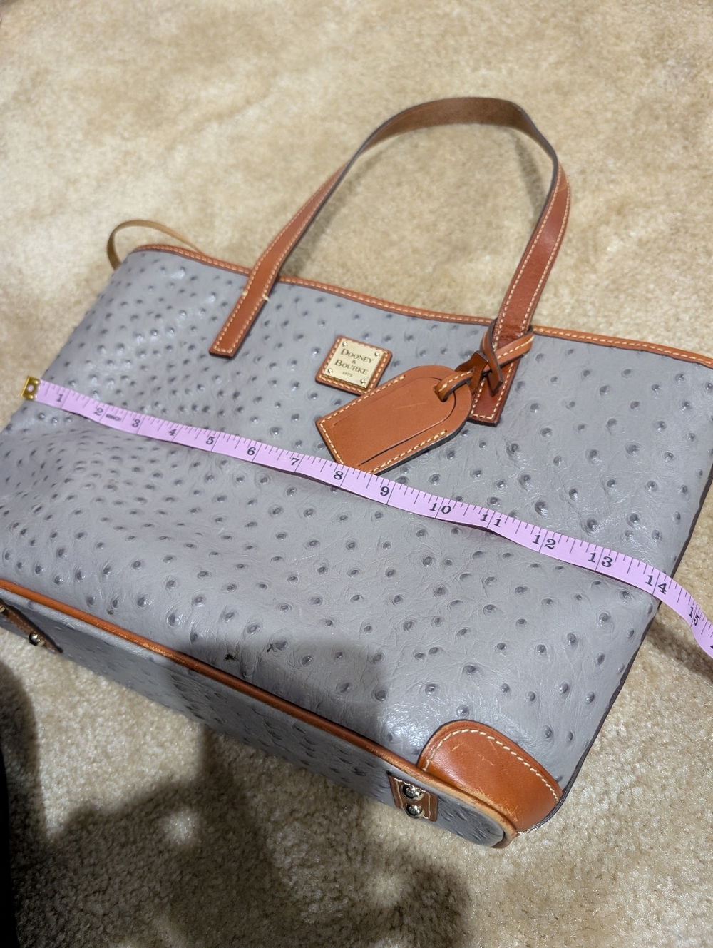 Dooney & Bourke Ostrich Leather Gray and Brown Tote - Picture 16 of 17